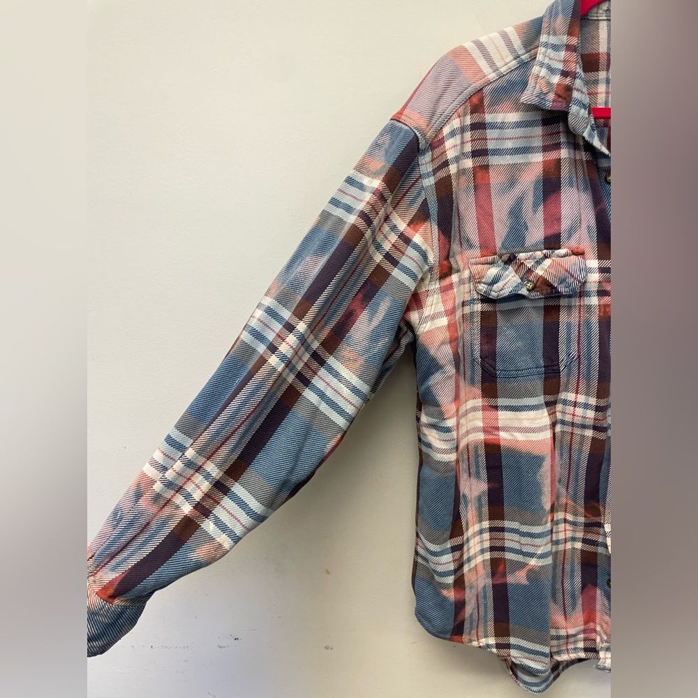 Custom Bleached Flannel Oversized Button Down Uni… - image 2